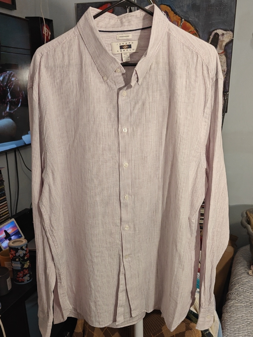 Joseph Abboud Light Pink Stripe Button-Down Linen Shirt
